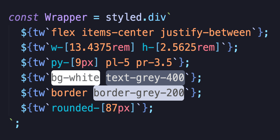 Code in VSCode of a Twin Macro styled div element